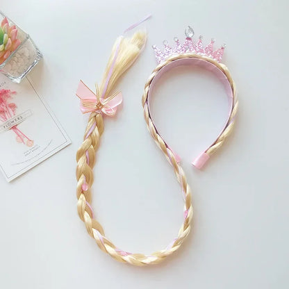 Girls Flower Weaving Braid Headband - Pink Blue Purple Kids Princess Dress Up Hair Accessories, Aurora Elsa Sofia Rapunzel Wig