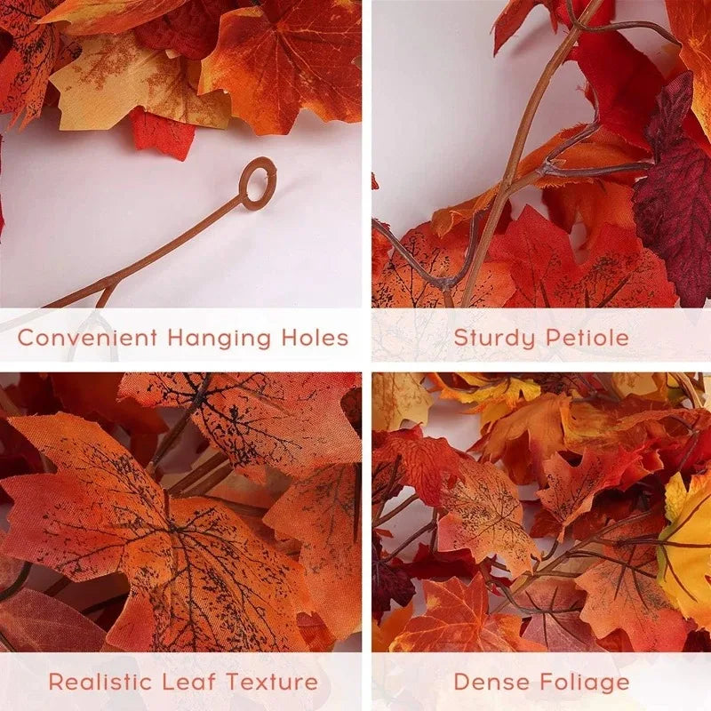 2M Artificial Fall Maple Leaf Garland – Fake Plants for Autumn Decor, Thanksgiving, Halloween, and Wedding Festivals