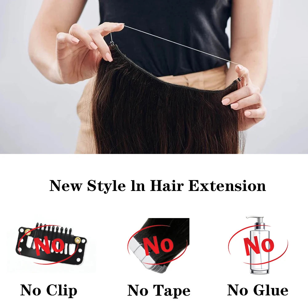 Natural-Looking Synthetic Hair Extension: Long Straight Hairpiece Blonde Black Mixed Color - Clip-Free False Hair Piece for Women