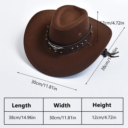 Vintage Artificial Suede Western Cowboy Hat - Big-Edge Gentleman and Cowgirl Jazz Cap for Holidays, Parties, and Cosplay