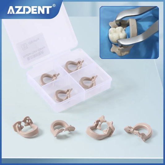 AZDENT 4PCS Dental Rubber Dam Clamps | Barrier Clip Resin Materials | Autoclavable 134℃ | Dentist Lab Tools