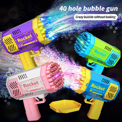 Children's 40-Hole Rocket Launcher Bubble Gun – Handheld Portable Electric Automatic Bubble Blower with LED Lights for Boys and Girls