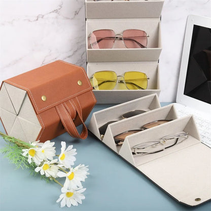 High-End PU Leather Glasses Storage Box: Multifunctional Jewelry Gift Box - Handmade, Multi-Grid Design for Quality Glasses Organization