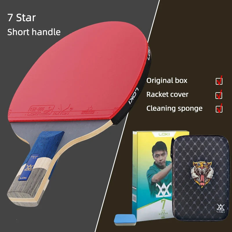 LOKI 9 Star Professional Table Tennis Racket - 5+2 Carbon Ping Pong Paddle with Sticky Rubbers, Ultra Offensive, Available in 6/7/8/9 Star Ratings