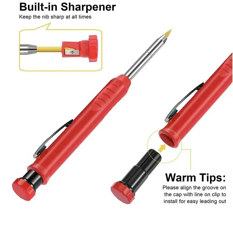 2.8mm Solid Carpenter Mechanical Pencil - Includes Sharpener for Woodworking and Construction - Long Head Stationery Supply