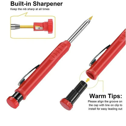 2.8mm Solid Carpenter Mechanical Pencil - Includes Sharpener for Woodworking and Construction - Long Head Stationery Supply