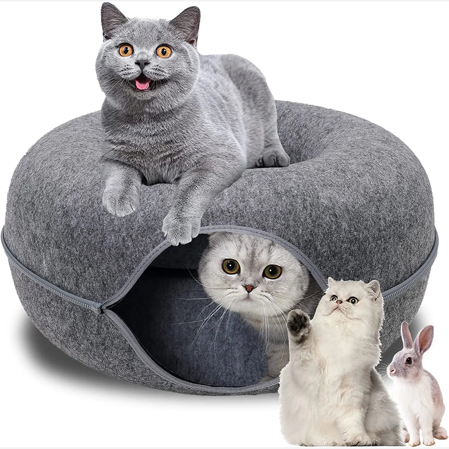 Donut Cat Tunnel: Interactive Dual-Use Bed & Play Toy for Cats, Ferrets, and Rabbits - Indoor Pet Toy for Kitten Training & Enrichment