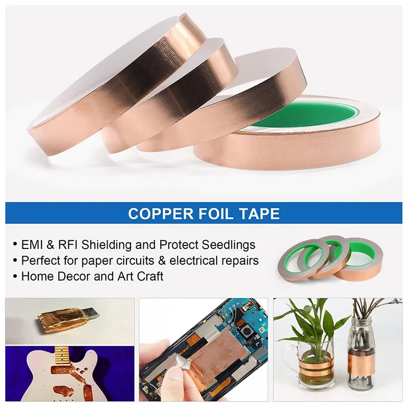 20M Copper Foil Tape | Double-Sided Conductive Adhesive | Guitar EMI Shielding, Crafts, Electrical Repairs, Grounding Circuit