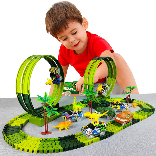 Magic Climbing Electric Dinosaur Car Track Set - Flexible Bendable Race Track with Flashing Light Car, High Quality Toy for Kids