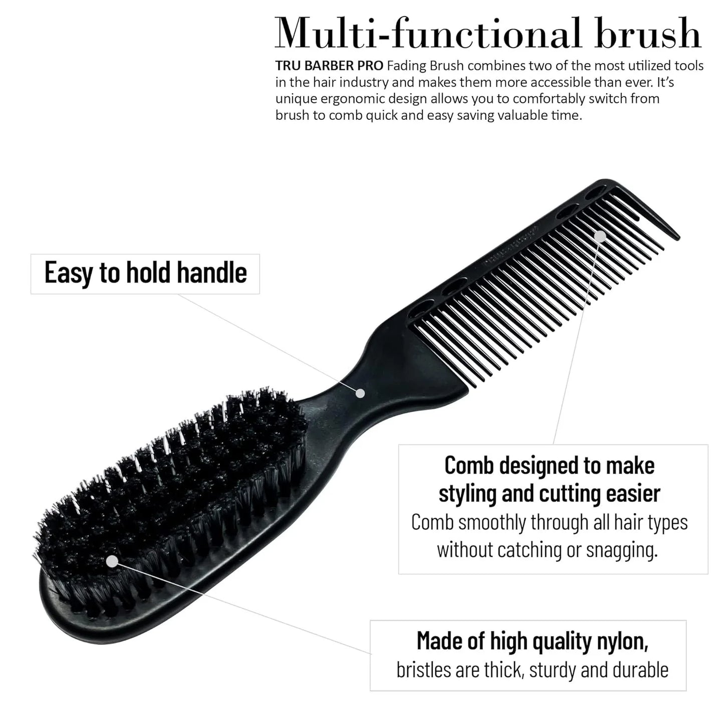 Pro Fading Brush for Barbers - Dual-Use Cleaning Brush for Clippers and Beard, Portable Hair Comb