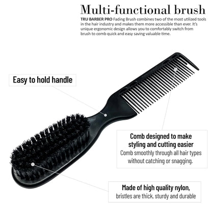 Pro Fading Brush for Barbers - Dual-Use Cleaning Brush for Clippers and Beard, Portable Hair Comb