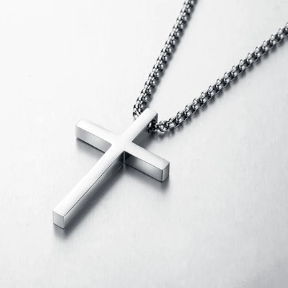 Stainless Steel Cross Pendant Necklace - Minimalist Silver Jewelry for Men and Women, Unisex Choker