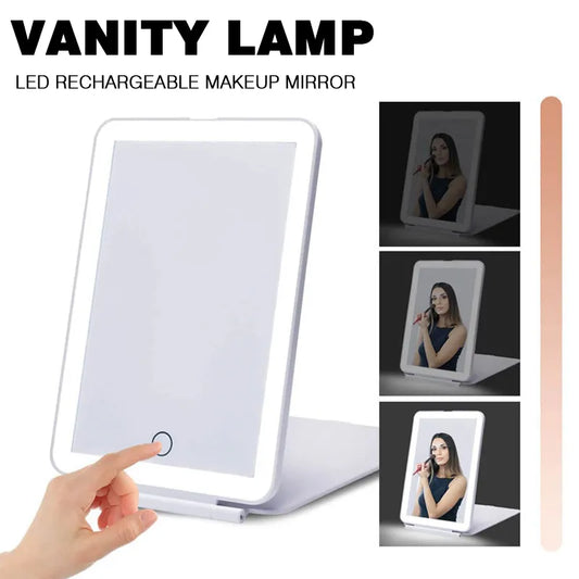 Portable LED Vanity Lamp Makeup Mirror: Folding Touch Screen Cosmetic Mirror with USB Rechargeable LED Lamp - Foldable and Lighted Design