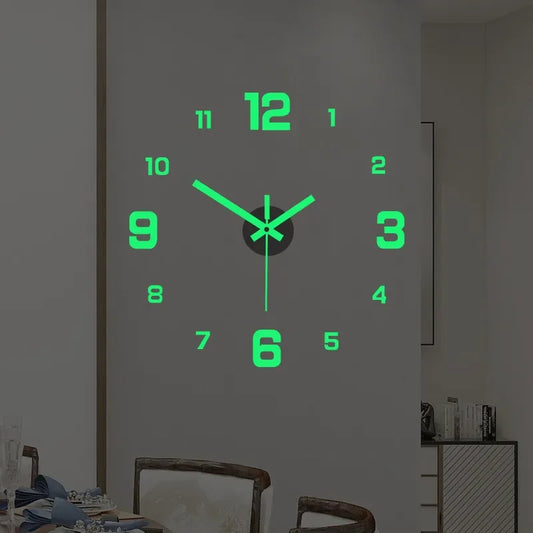 3D Luminous Wall Clock - Frameless Acrylic DIY Digital Clock Wall Stickers - Mute Clock for Living Room, Bedroom, Office Wall Decor