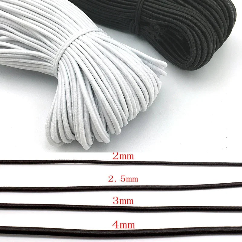 White and Black Round Elastic Bands - 1mm, 2mm, 3mm, 4mm Rubber Stitching Rope Tape Cord for DIY Sewing and Wedding Clothes Accessories