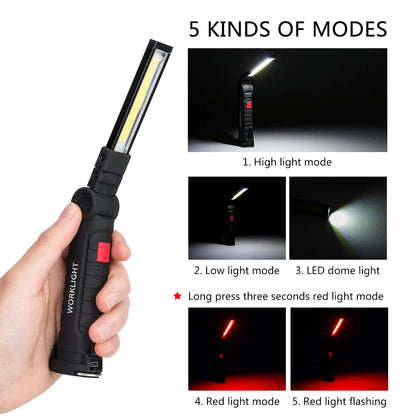 Portable COB LED Flashlight: USB Rechargeable Work Light with Magnetic Lanterna - Built-in Battery for Camping Torch