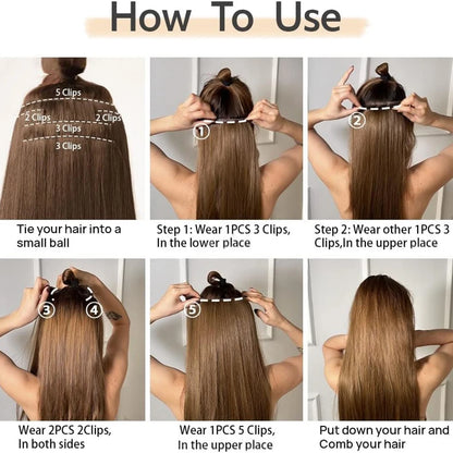 Black Hair Extensions: 24"/60cm, 140g, 6pcs/set Long Straight Synthetic - Full Head Clip, 16 Clips, Ombre, Heat Resistant Fiber for Women