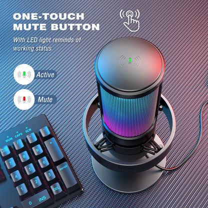 FIFINE USB Microphone A8 - Perfect for Recording and Streaming on PC and Mac with Headphone Output, Touch-Mute Button, and 3 RGB Modes