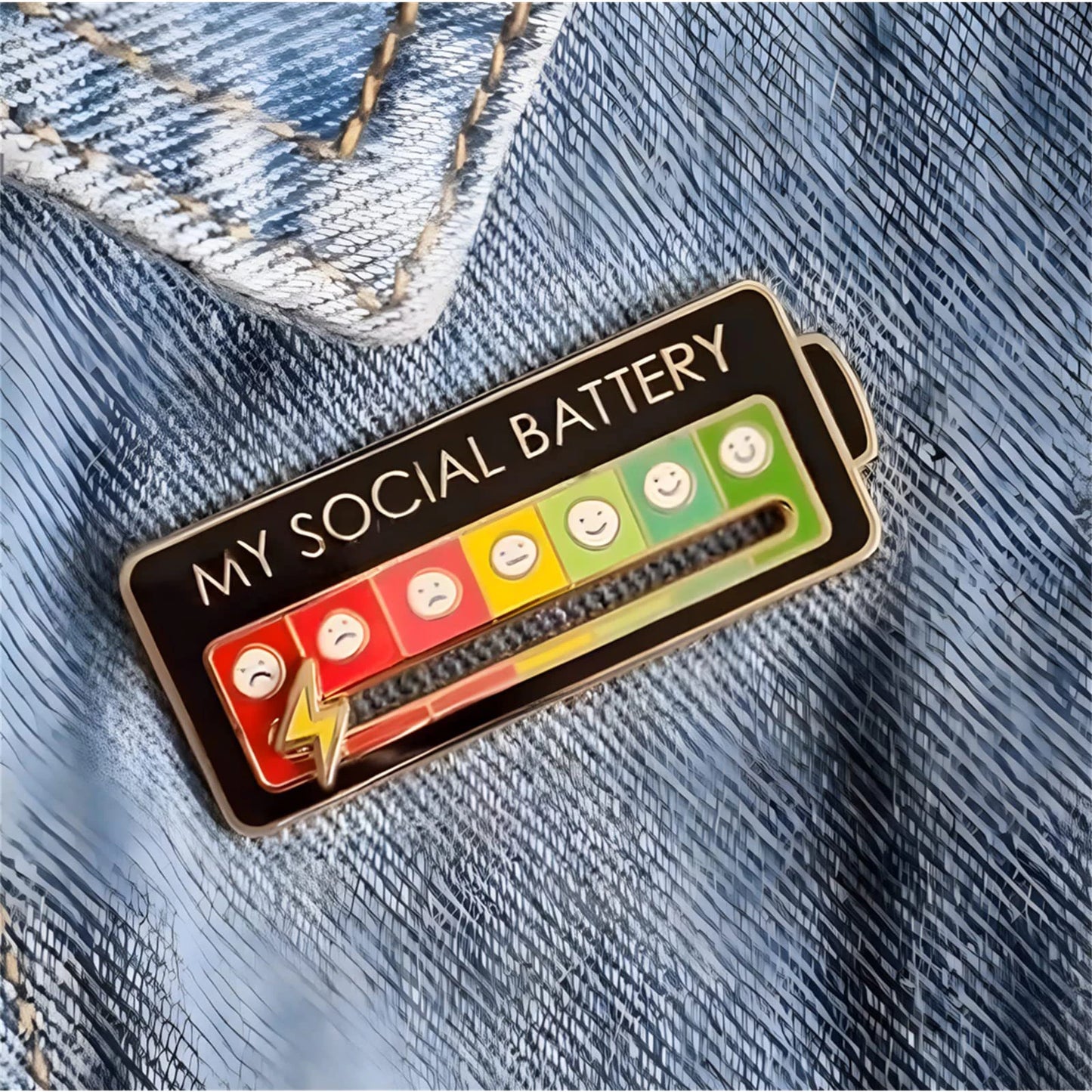 My Social Battery Enamel Pin - Trendy Metal Brooch Badge, Emotional Expression Lapel Jewelry, Mood Tracker Accessory