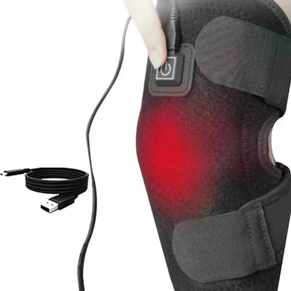 Heating Knee Massage Belt - Adjustable Knee Protector with 3-Temperature Settings, Single Black