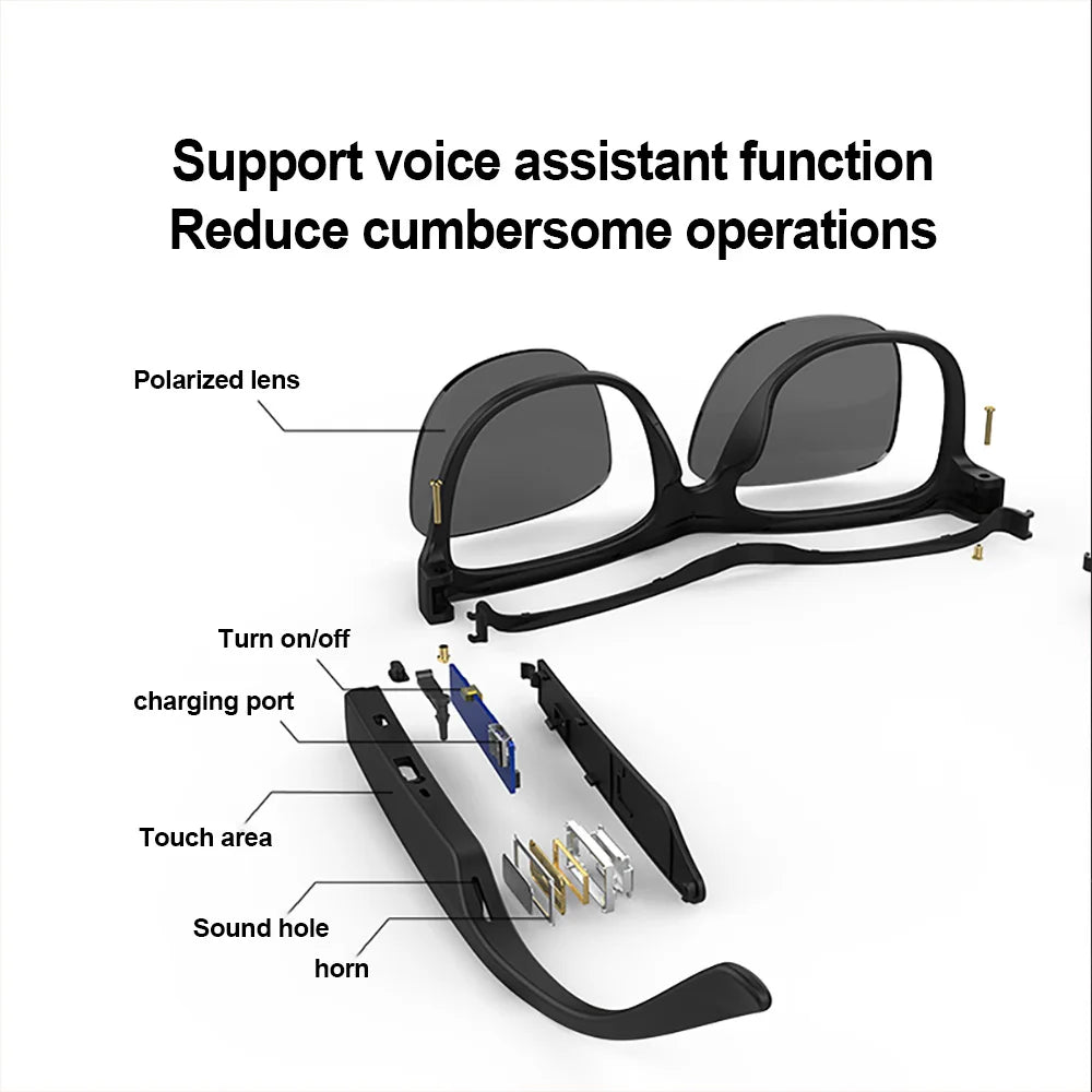 Smart Glasses Headset - Wireless Bluetooth Sunglasses with Earphone - Outdoor Sports Calling Music Anti-Blue Eyeglasses