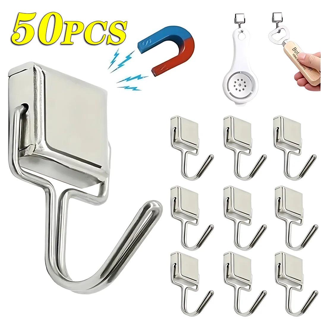 50PCS Strong Magnetic Hooks - Multi-Purpose Storage Hooks for Home, Kitchen, Bar, Bathroom - Key Hangers & Organizers