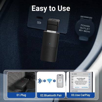 Mini Apple CarPlay Wireless Adapter | Car Play Dongle Bluetooth WiFi | Fast Connect Plug and Play | OEM Wired CarPlay Compatible