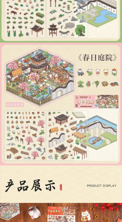 DIY 3D Cartoon Cat Sticker Set - Four Seasons Landscape, Pocket Cabin Scenes | Creative Stacking & Pasting Gift for Kids