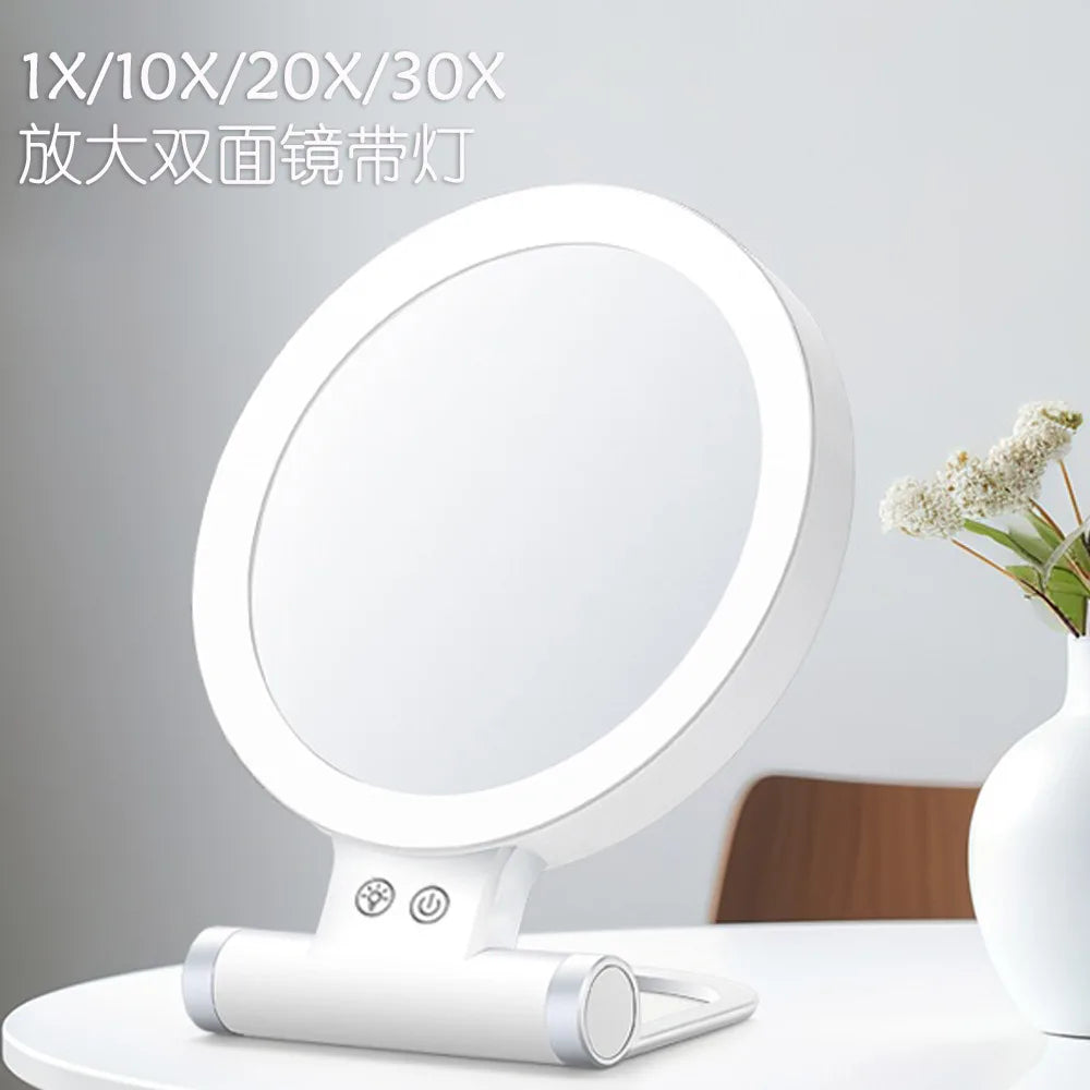 Portable USB Rechargeable 10X Foldable LED Makeup Mirror - Double-Sided Desktop Mirror