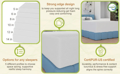 Certipur-US Certified Queen Gel Memory Foam Mattress - Cooling, Pressure Relieving Comfort