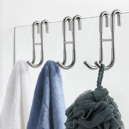 304 Stainless Steel Glass Door Shower Hook - Towel Rack Hooks for Kitchen and Bathroom - Drilling-Free Hanger (1/2 Pcs)