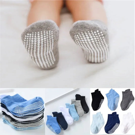 6 Pairs/Lot Cotton Baby Anti-Slip Boat Socks: Low Cut Floor Socks with Rubber Grips for Boys & Girls - Toddler Socks for Ages 0-1 Years