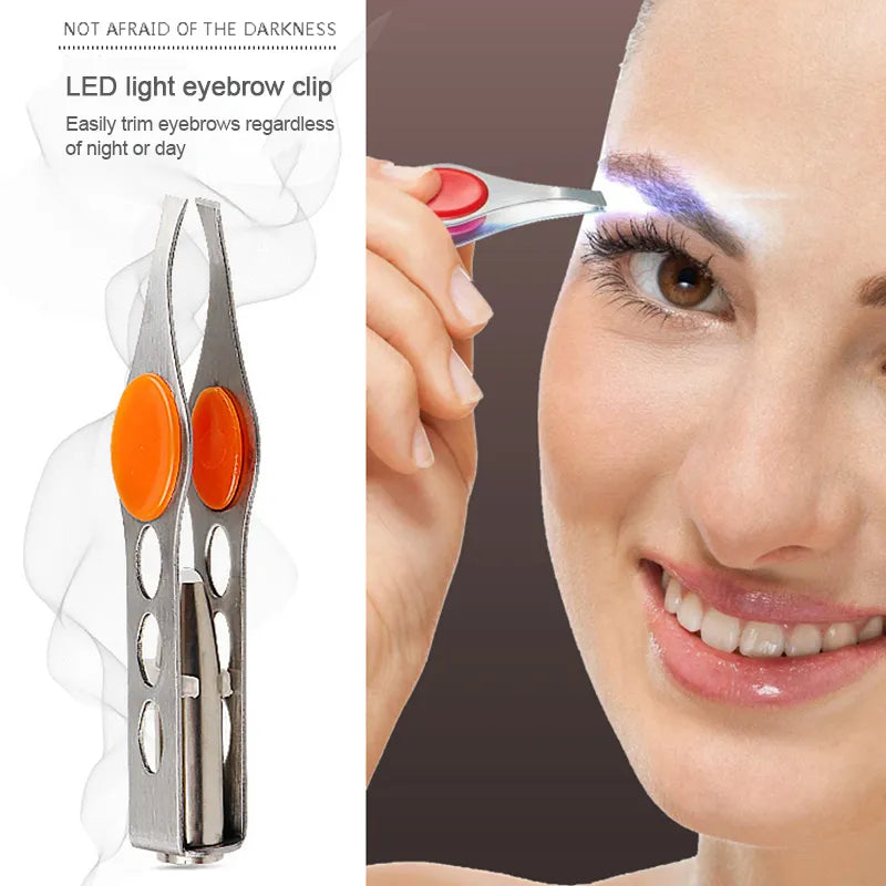 Brighten Your Beauty Routine with LED Eyebrow Tweezer - Stainless Steel Trimming Clip for Precise Eye Hair Removal and False Eyelash Pruning