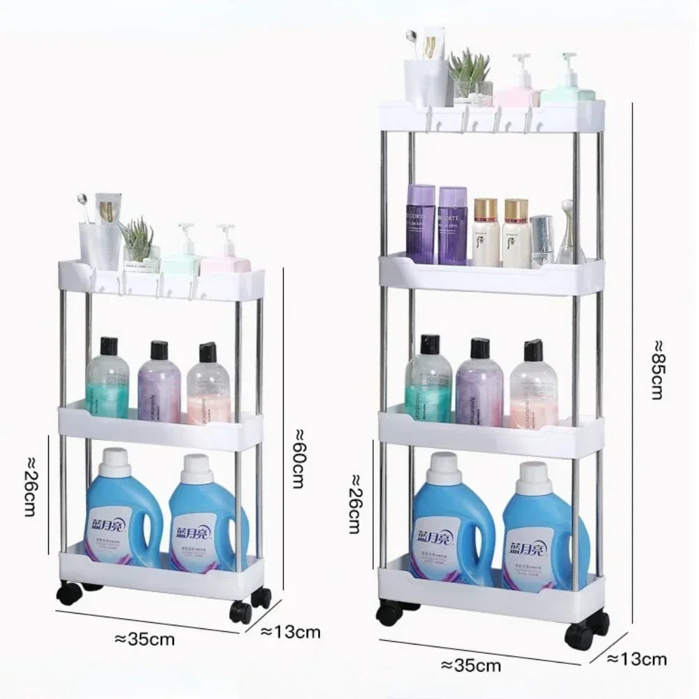 Rolling Bathroom Storage Rack - Multi-Purpose Utility Cart with Wheels, 3/4 Layer Organizer for Bathroom Essentials