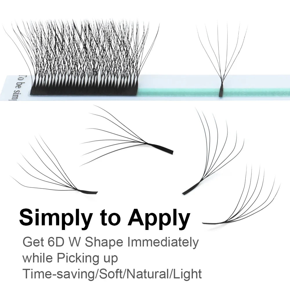 NAGARAKU Automatic Flowering W Shape Eyelash Extensions - 3D/4D/5D/6D Premade Fans, Natural Soft Light, Full & Dense