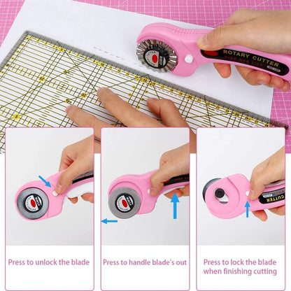 45mm Rotary Cutter with 5 Replacement Blades – Includes Sewing Clips and Fabric Marker Pen – Ideal for DIY Sewing, Fabric, Leather, Quilting