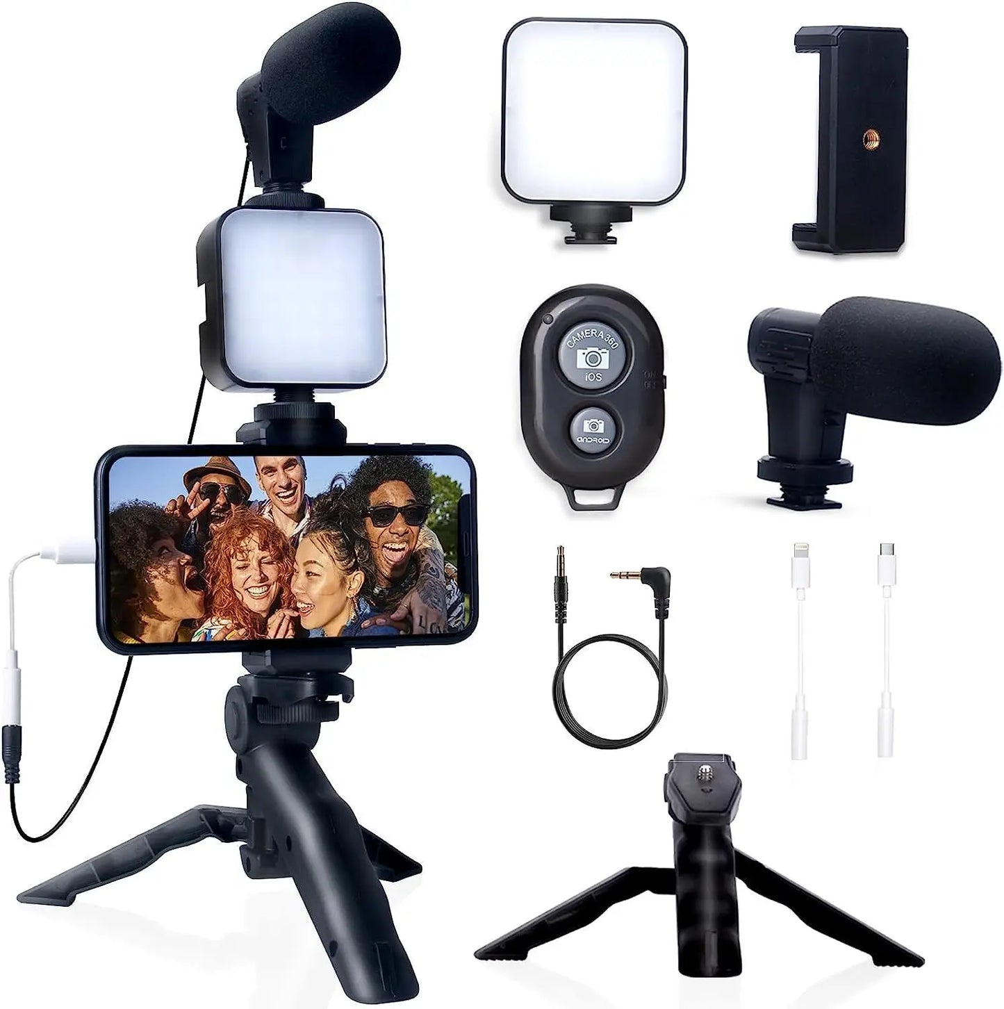 Smartphone Vlogging Kit – Includes Tripod, Mini Microphone, and Accessories for iPhone and Android, Perfect for TikTok, Live Streams, and YouTube Videos