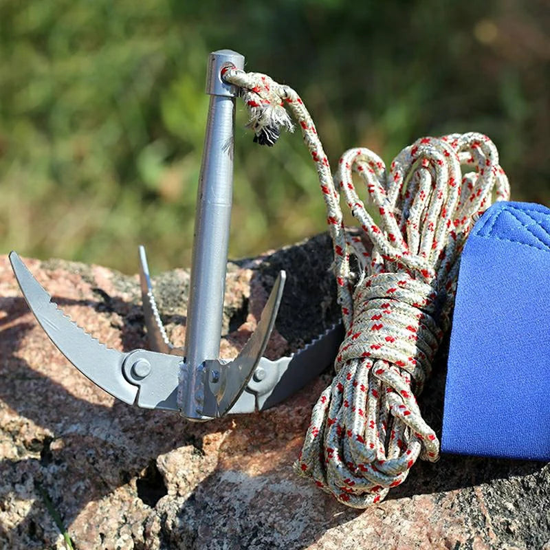 Outdoors Grappling Hook Survival Tool with Rope - Folding Boat Anchor, Sturdy and Durable for Canoes and Small Boats