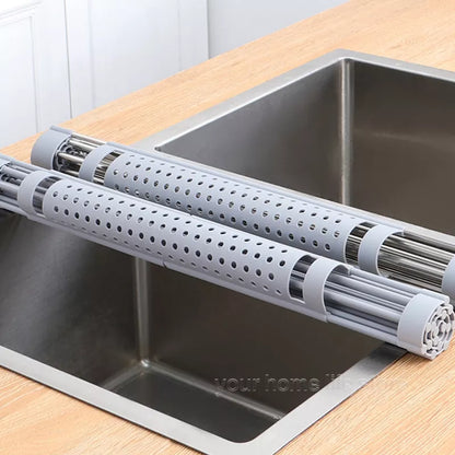 Roll Up Dish Drying Rack: 304 Stainless, Foldable Sink Shelf, Kitchen Storage Organizer for Bowls and Plates