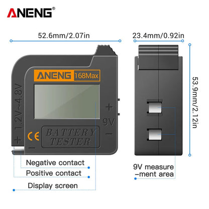 ANENG 168Max Digital Battery Tester - Universal Lithium and Cell Battery Capacity Analyzer with Display for AAA, AA, and Button Cells