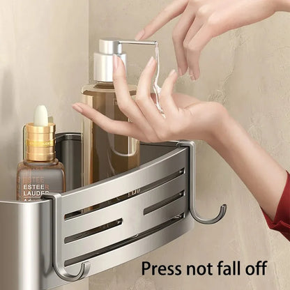 No Drill Wall Mounted Bathroom Shelf - Aluminum Alloy Shampoo and Makeup Storage Holder, Kitchen Organizer and Bathroom Accessories