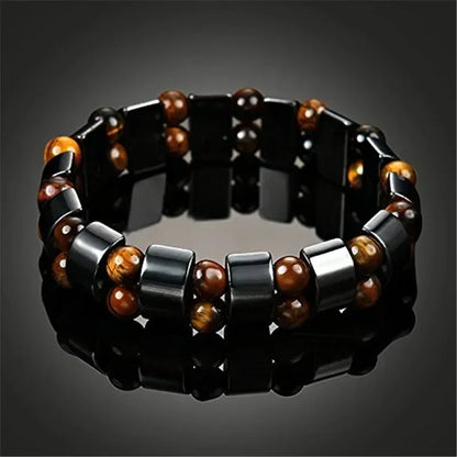 Natural Stone Double Layer Tiger Eye Bracelet - Magnetic Therapy Lymphatic Detoxification, Weight Loss Jewelry for Men and Women