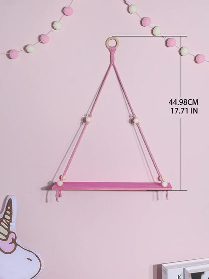 Pink Wooden Floating Shelf – Nordic Hanging Decoration Display Stand for Girls' Kids Room Aesthetic Wall Decor