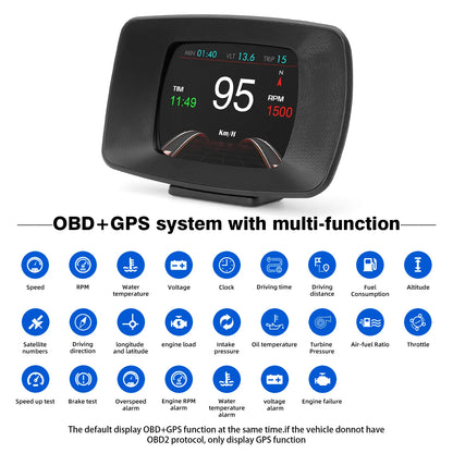 HD P13 OBD2 GPS HUD Car Head-Up Display – Digital Speedometer with RPM, Temperature, Voltage and Alarm