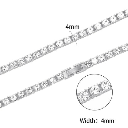 Classic 4MM Iced Out Tennis Chain Bracelet Necklace – Hip-Hop Jewelry for Men and Women, Available in 8-30 Inch Choker Lengths, Perfect Gift