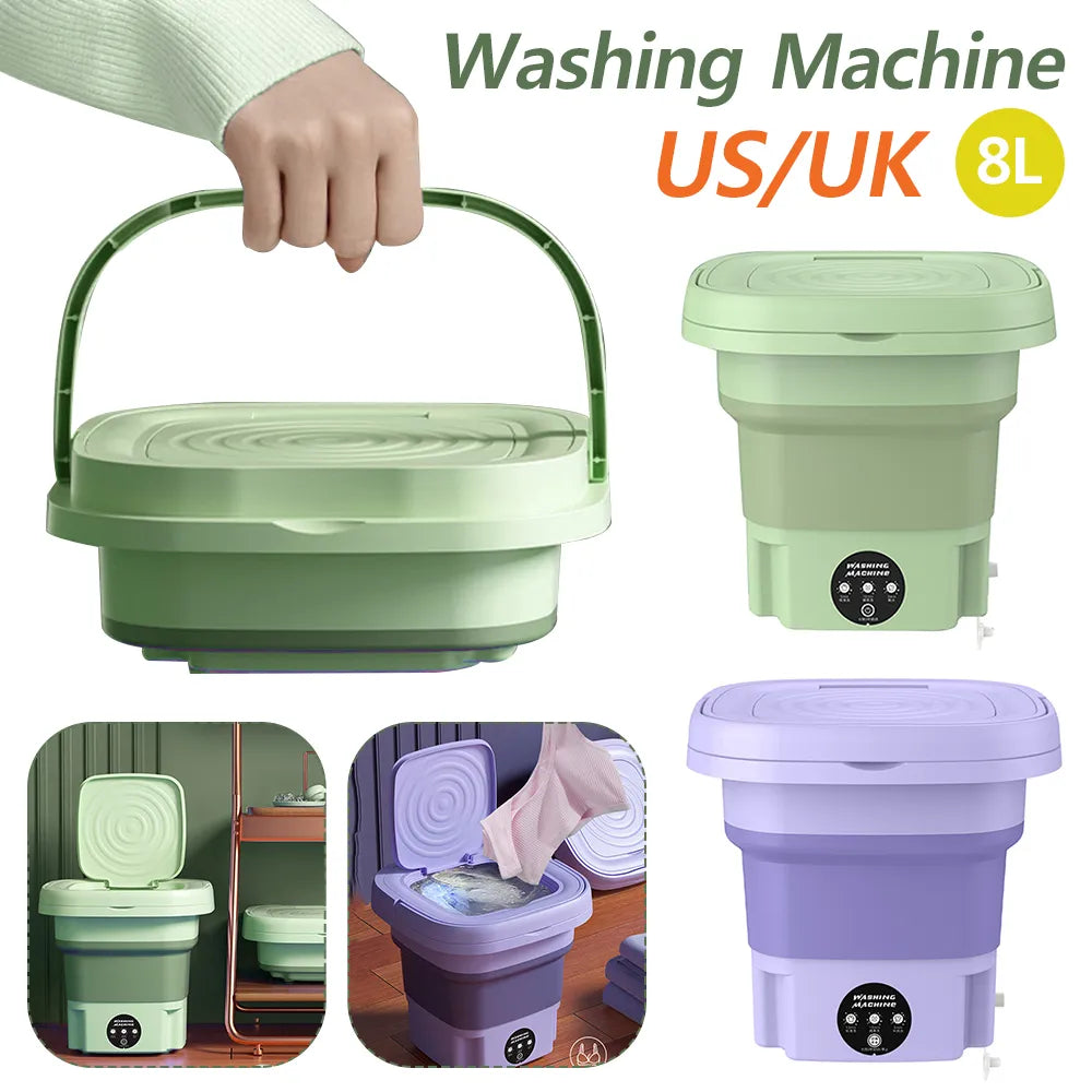 Portable Foldable Washing Machine: 8L Capacity for Socks, Underwear, Panties - Retractable and Automatic with Spinning Dry Function, 3 Models Available