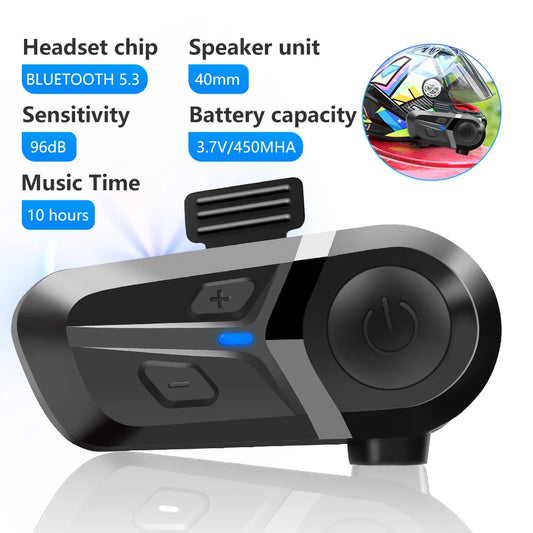 Bluetooth 5.3 Wireless Motorcycle Helmet Headset - Waterproof Earphone with Hands-Free Call & Music Player for Moto Helmet