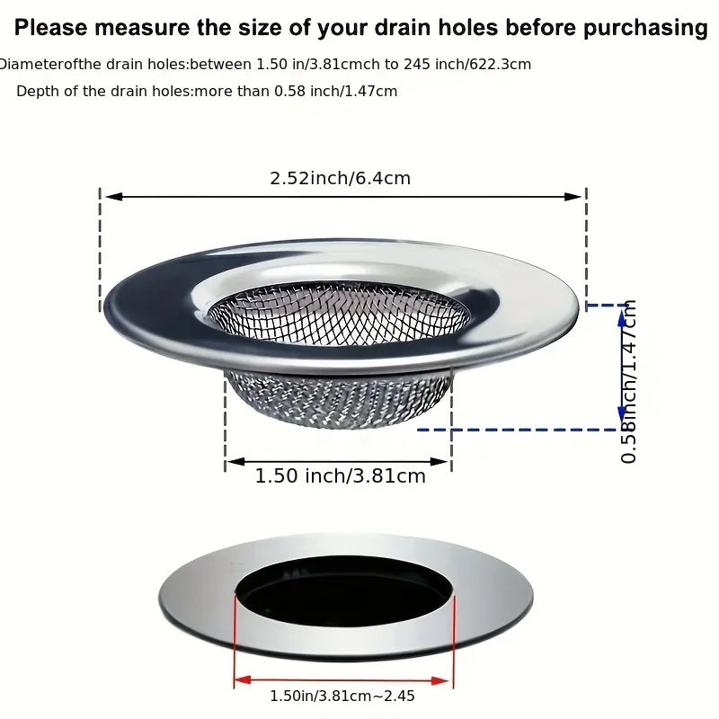 2pcs Stainless Steel Bathtub Strainers - Bathroom Sink Hair Catchers, Shower and Laundry Drain Protectors