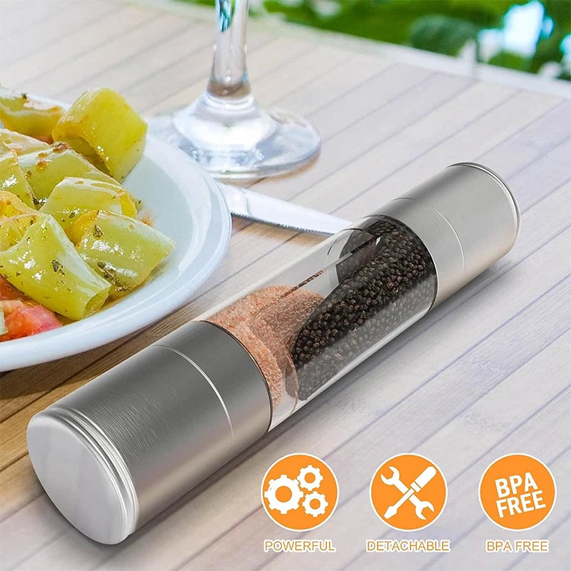 2-in-1 Salt and Pepper Grinder: Manual Stainless Steel Mills with Adjustable Ceramic Grinding - Spice Mill Kitchen Tool