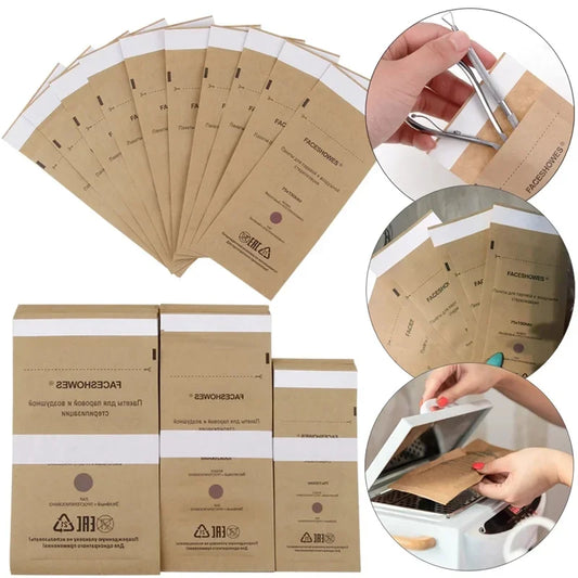 Disposable Sterilization Bag Set for Nail Tools: 50/100Pcs Kraft Bags for Sterilizing Nails Equipment - Essential Disinfection Accessories for Salon Hygiene